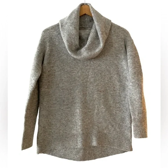 LOFT small sweater gray cowl neck ribbed - Picture 1 of 12